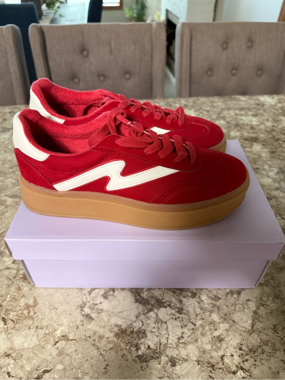 Steve Madden Red Suede Platform Sneakers with White Accent